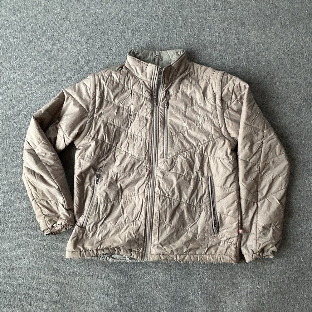Scheels Jacket Men Large Tan Merino Wool Puffer‎ Removable Sleeve Nylon Full Zip